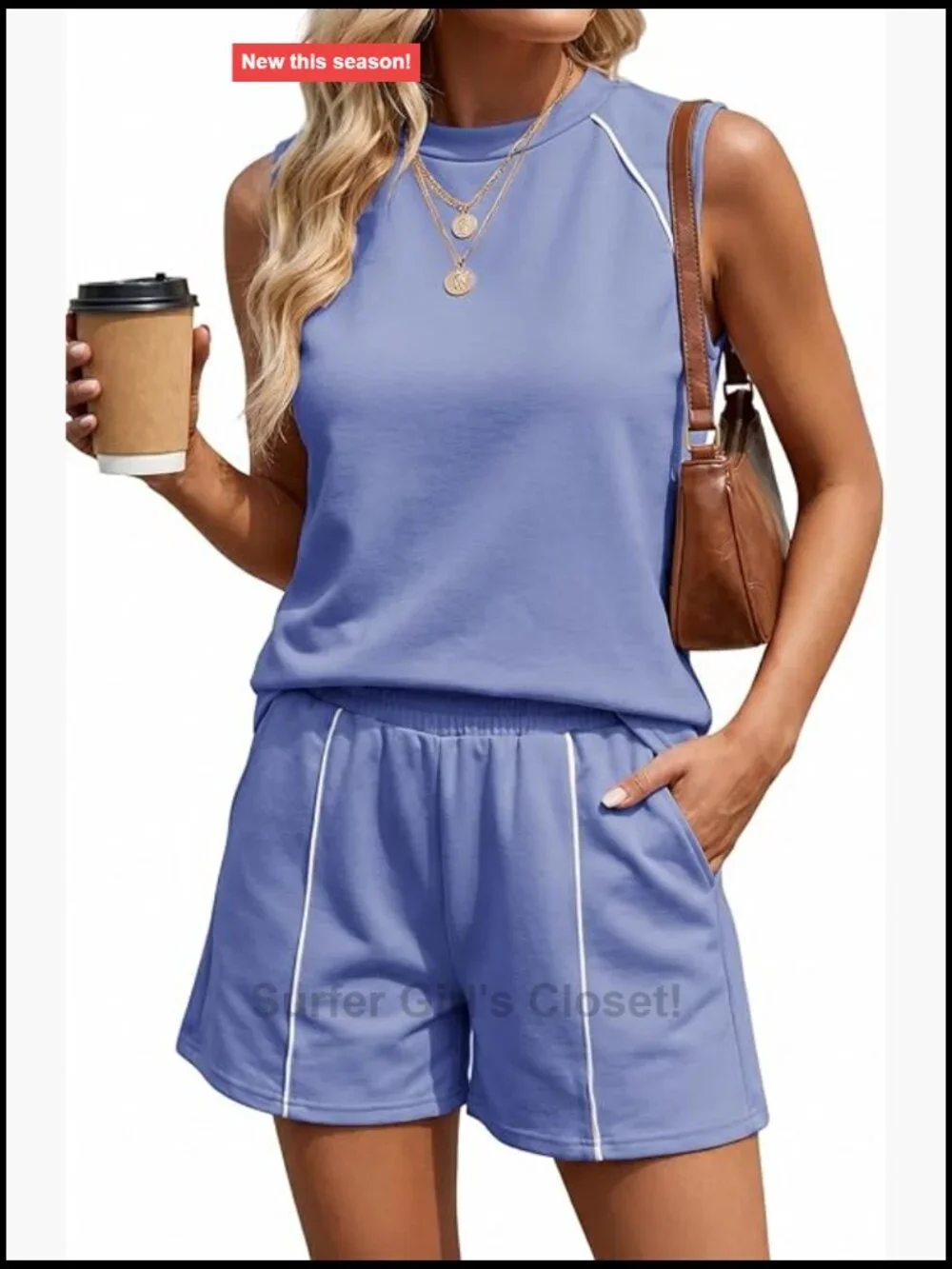 2 Piece Shorts Set Sleeveless Matching Lounge Set with Pockets Cotton Blend